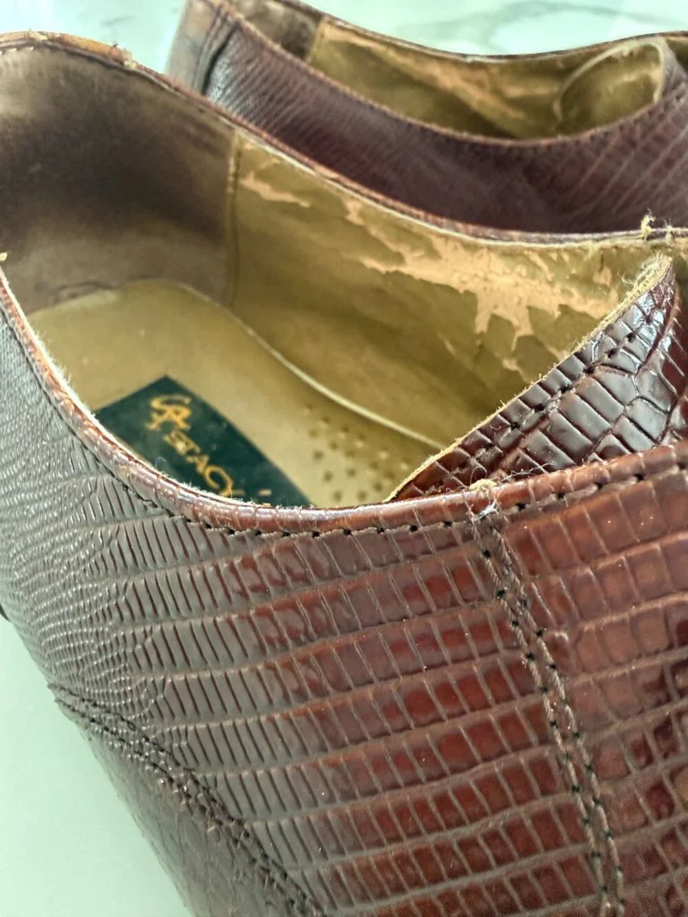 Vintage Stacy Adams Genuine Snakeskin Leather Oxford Shoes Brown Wingtip 10.5 M